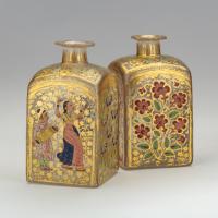A Pair of Mughal Gilt Glass Bottles