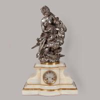 Silvered Bronze Clock Set Depicting Hebe & Jupiter's Eagle