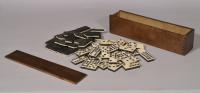 S/4862 Antique Treen Late Victorian Set of 55 Bone and Ebony Dominoes in a Beech Box