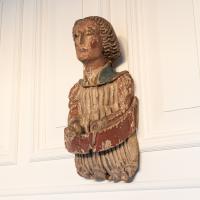 A rare Henry VI / Edward IV oak and polychrome-decorated roof angel, circa 1450-80