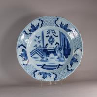 front of delft plate blue and white