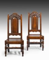 6958 Pair of William & Mary Oak Joined Back Stools