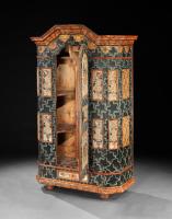 A Fine Paint Decorated Folk Art Marriage Cupboard With Traditional "Jigsaw" Field and Floral Motifs to the Panels