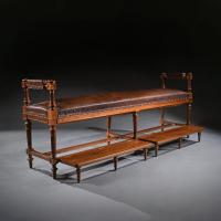 Large 19th Century French Walnut & Embossed Leather Snooker Bench (Banquette De Billiard)