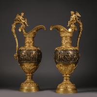 A Pair of Gilt and Patinated Bronze Ewers by Maison Giroux
