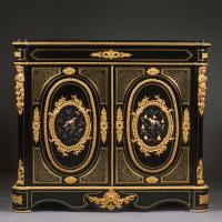 A Napoleon III Gilt-Bronze and Hardstone Inset Ebonised Pier Cabinet