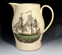 Creamware Ship Jug for American Market-American Ship, Possibly Herculaneum Pottery, Liverpool