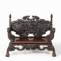 ornamental Meiji period two-seater hall bench