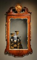 George II yew and parcel gilt architectural mirror