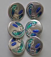 Archibald Knox six large Liberty & Co silver & enamel buttons