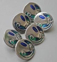 Archibald Knox six large Liberty & Co silver & enamel buttons