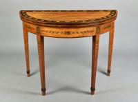 A fine Sheraton satinwood card table with original painted decoration, c.1790
