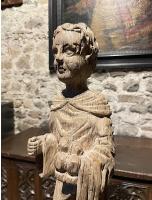 A WONDERFUL AND RARE ENGLISH MEDIEVAL OAK SCULPTURE OF A MONK. CIRCA 1450.