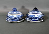 Chinese Export Porcelain Blue Fitzhugh Sauce Tureens, Covers & Stands,  Circa 1780-1810