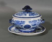 Chinese Export Porcelain Blue Fitzhugh Sauce Tureens, Covers & Stands,  Circa 1780-1810