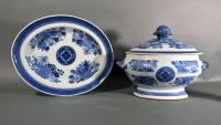 Chinese Export Porcelain Blue Fitzhugh Soup Tureen, Cover & Stand  Circa 1780-1810