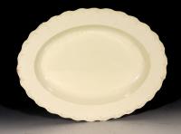  Antique 18th-century Creamware Large Feather-edged Oval Dishes, A Pair