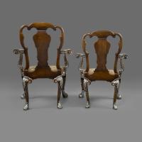 George I Style Carved and Part-Silvered Walnut Dining Chairs