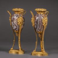 A Pair of Petite Louis XVI Style Gilt-Bronze Mounted Fluorspar Cassolettes. 