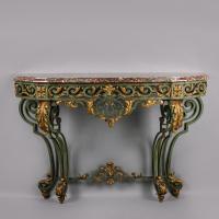 A Fine Louis XV Style Wrought Iron and Gilt Console d'Applique With a Marble Top.  French, Circa 1890. 