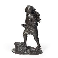 Meiji period bronze of a boy carrying twigs