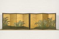 A pair of four-fold screens with chestnut flowers