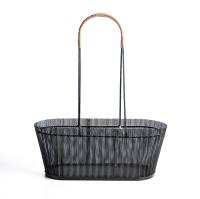 Rare metal liquor basket with wicker handles by Mathieu Matégot