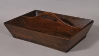 S/5034 Antique Treen 19th Century Elm Two Division Cutlery Tray