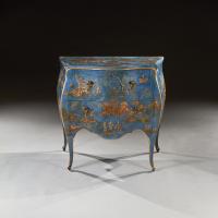 19th Century Pale Blue Japanned Bombe Chinoiserie Commode