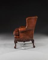 19th Century Mahogany Leather Upholstered Wingback Armchair