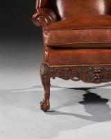 19th Century Mahogany Leather Upholstered Wingback Armchair