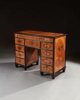 Chinese Export Amboyna and Ebony Campaign Kneehole Desk