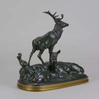 “Famille de Cerf” 19th C Animalier Bronze Sculpture by Antoine L Barye - circa 1870