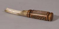 S/5070 Antique Treen Early 19th Century Fruitwood and Bone Apple Corer
