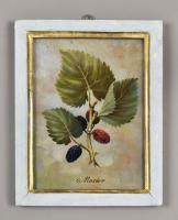 An unusual set of four French glass paintings of fruit in their original grey painted and gilt frames, c.1835