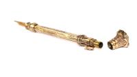 Victorian Gold Combined Sliding Dip Pen and Pencil circa 1860