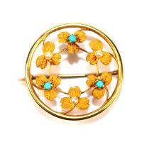 Edwardian Turquoise and Pearl Shamrock Brooch circa 1910