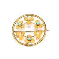 Edwardian Turquoise and Pearl Shamrock Brooch circa 1910