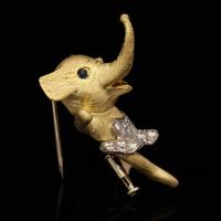Wolfe Emerald Diamond 18ct Gold Novelty Elephant Brooch