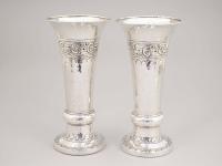 Arts & Crafts trumpet shaped hammered silver Vases