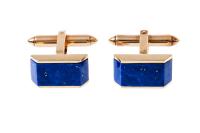 Art Deco Style Cufflinks in Gold with Natural Lapis Lazuli