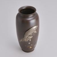 An attractive Bronze vase with Silver Carp decoration (Japanese, late 19th Century)