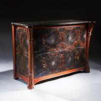 Rare French Art Nouveau Leather Lined Marble Top Commode