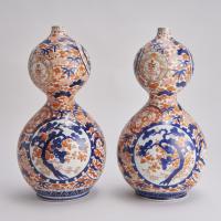 An attractive pair of 19th Century Japanese Imari double gourd porcelain vases
