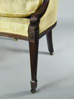 George III carved mahogany settee on fluted square taper legs, c.1780