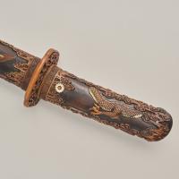 A fine Japanese Wakizashi Samurai sword with wood scabbard, (Japanese Circa 1880)