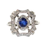 Art Deco Sapphire and Diamond Cluster Ring circa 1930