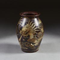 A Large Black Lacquer Dragon Vase