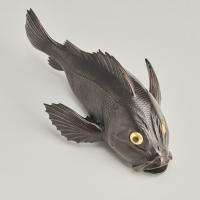 Japanese, late 19th Century Bronze Okimono of a Red Rockfish on a wood and lacquer stand
