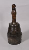 S/5217 Antique Treen Mallet Shaped Ash Iron Bound Decanter